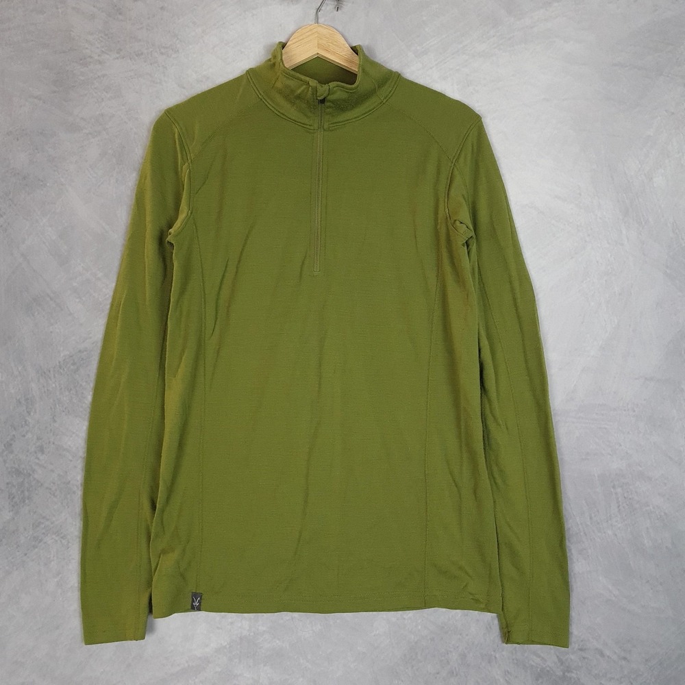 Ibex 1/4 Zip Pullover Shirt Mens Small Green Merino Wool Base Layer Woolies 2